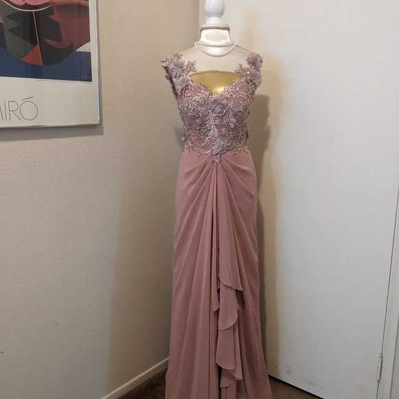 Blush Pink Satin Evening Dress with coreset lining and matching purse Size S - Picture 1 of 13